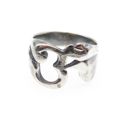 925 Sterling Silver Vintage Om Mantra Oxidized Ring Size 7.75
