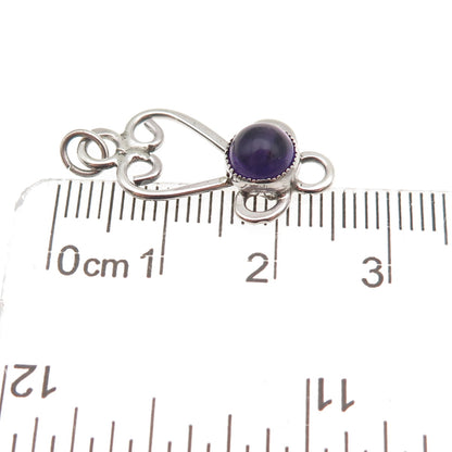 925 Sterling Silver Vintage Real Amethyst Heart Ornate Charm Pendant