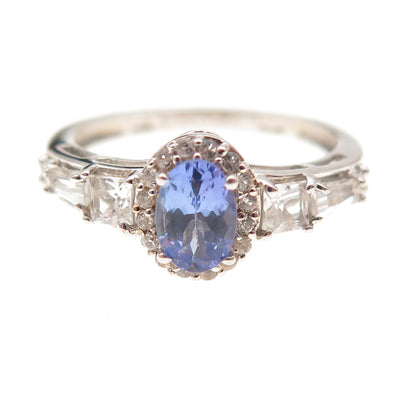Chuck Clemency 925 Sterling Silver Real Tanzanite & White Topaz Ring Size 8.25