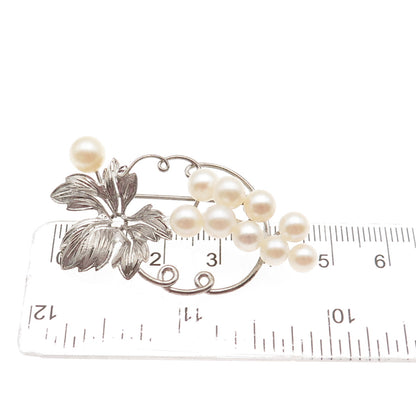 925 Sterling Silver Antique Art Deco Real Akoya Pearl Floral Pin Brooch