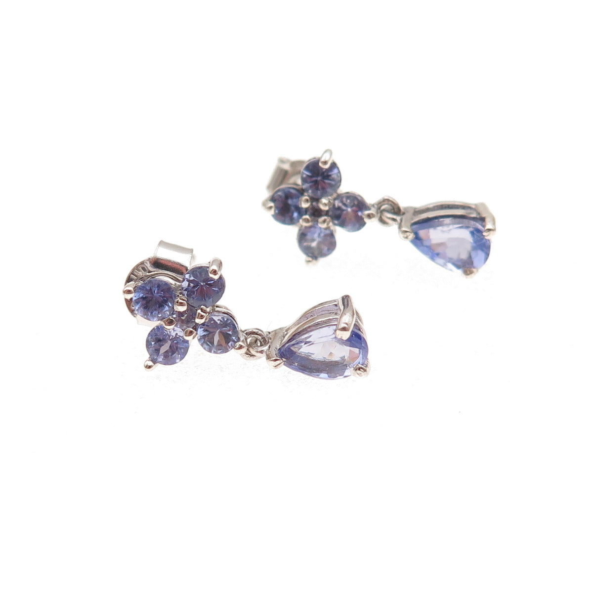 Chuck Clemency Sterling Silver Real Round & Pear-Cut Tanzanite Dangle Earrings