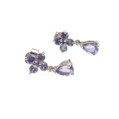 Chuck Clemency Sterling Silver Real Round & Pear-Cut Tanzanite Dangle Earrings