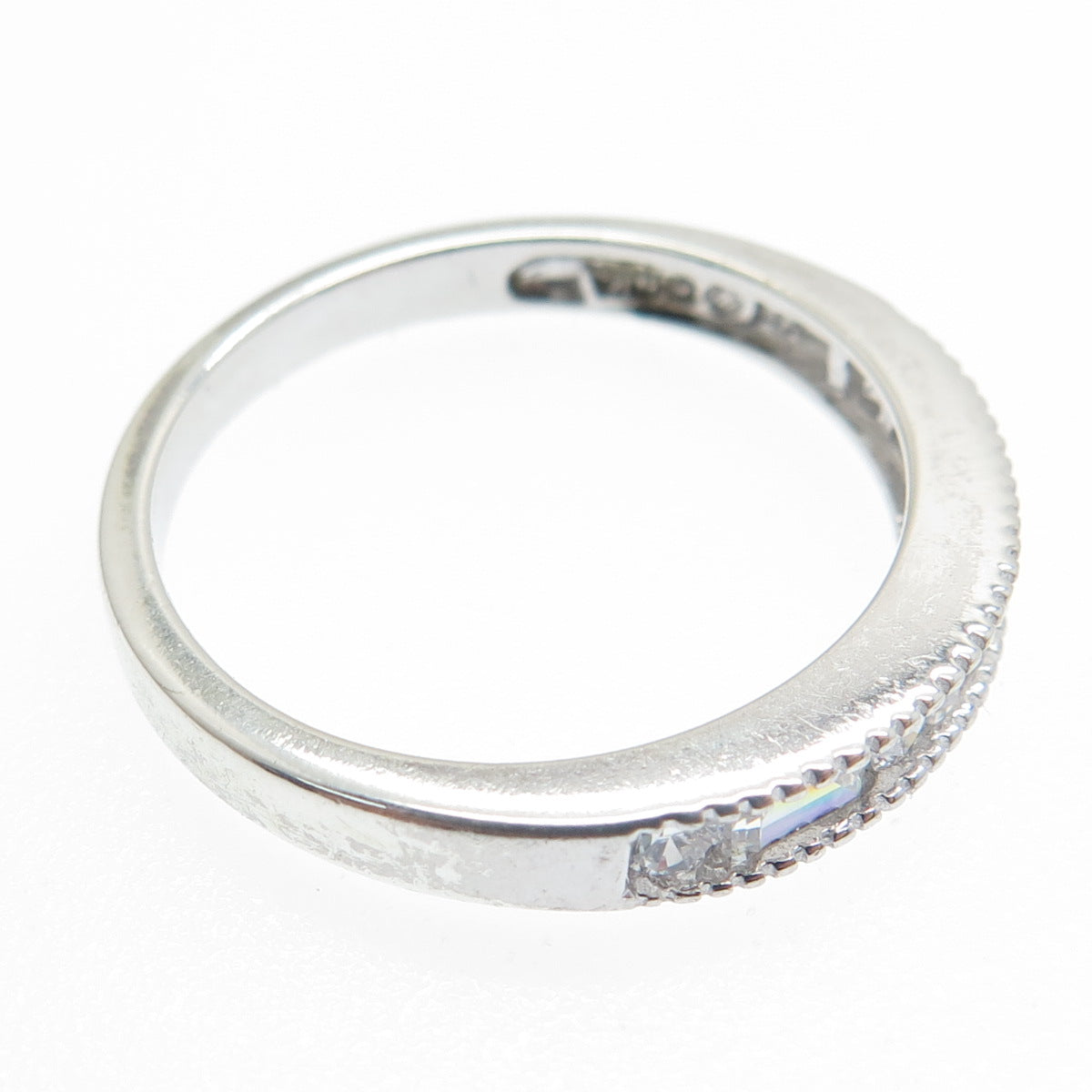 925 Sterling Silver Round & Emerald-Cut C Z Ring Size 9.25