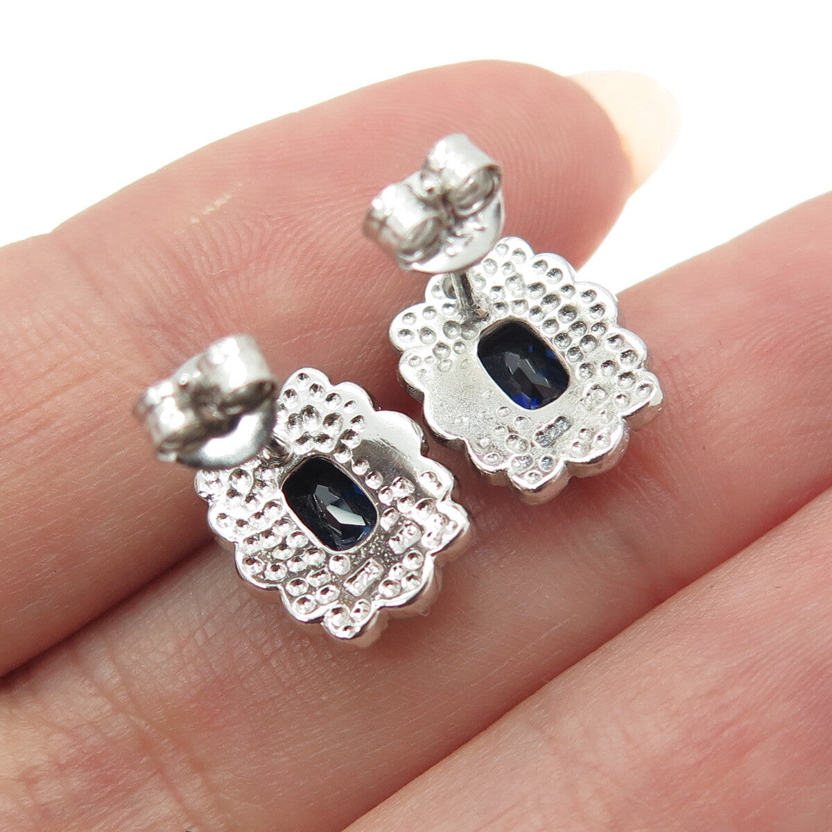 HAN 925 Sterling Silver Blue & White C Z Earrings