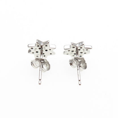 925 Sterling Silver Round-Cut Black C Z North Star Stud Earrings