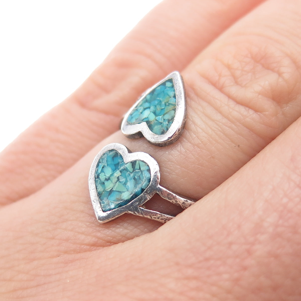 Pacific Jewelry Old Pawn Sterling Turquoise Inlay Heart Adjustable Ring Size 6