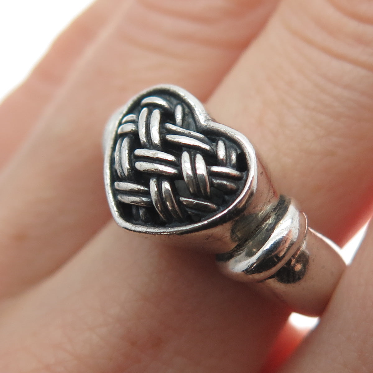 BRIGHTON 925 Sterling Silver Vintage Woven Heart Oxidized Ring Size 7.25