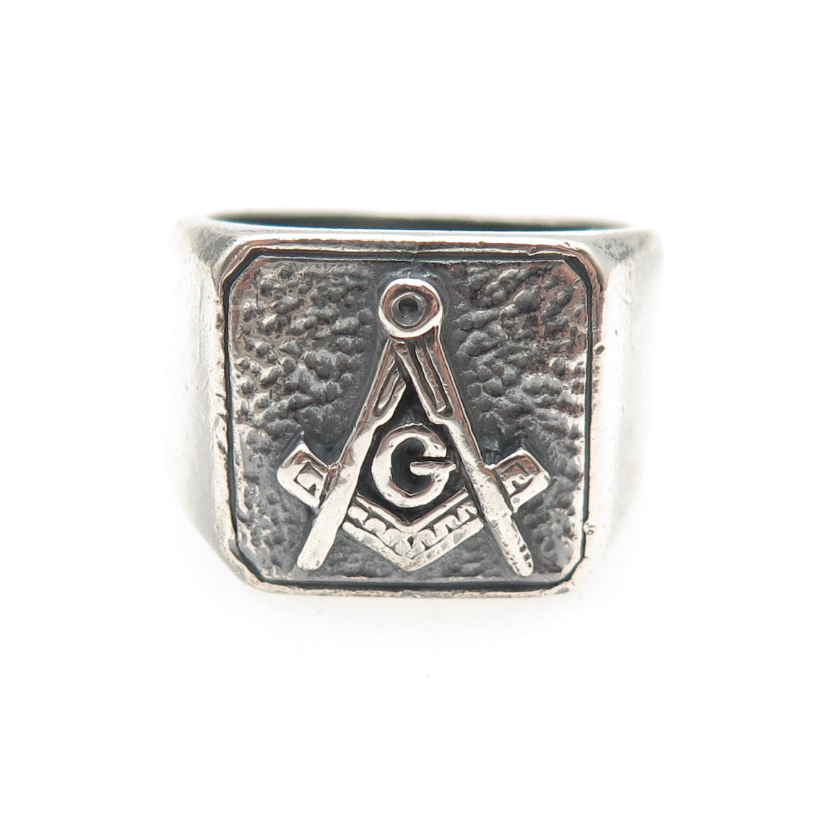 925 Sterling Silver Vintage Masonic Oxidized Signet Ring Size 10.75
