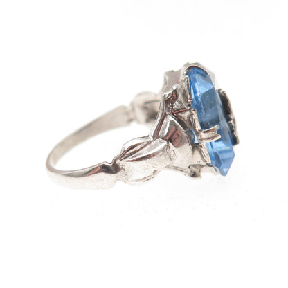 925 Sterling Silver Antique Art Deco Rhinestone St. Mary Miraculous Ring Size 5