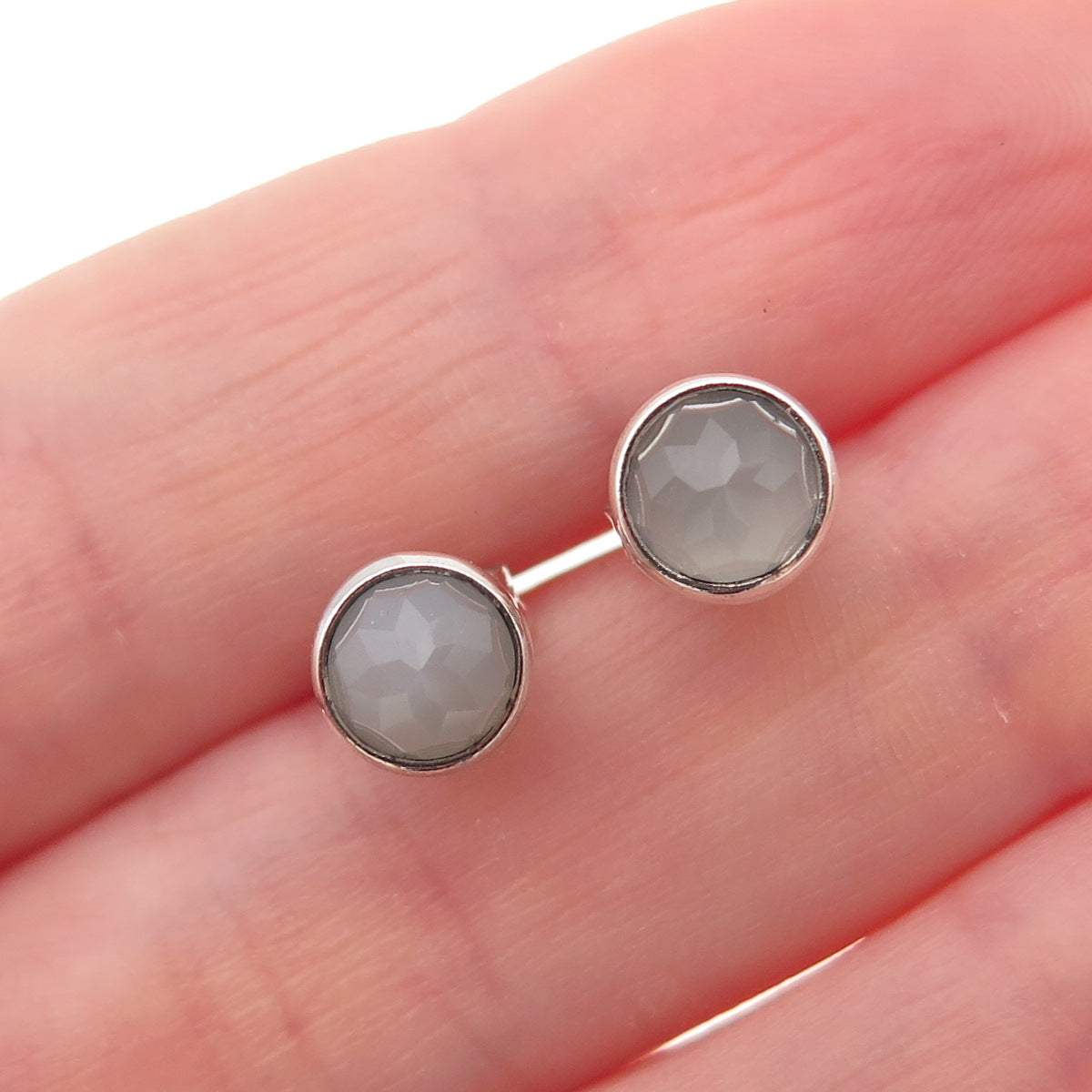 Pandora Sterling Silver Real Gray Moonstone June Birthday Blooms Stud Earrings