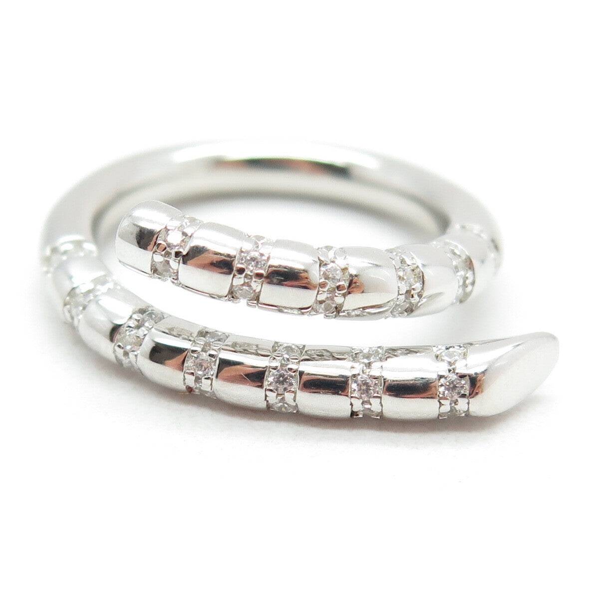 925 Sterling Silver Round-Cut C Z Adjustable Wrapped Ring Size 7.25