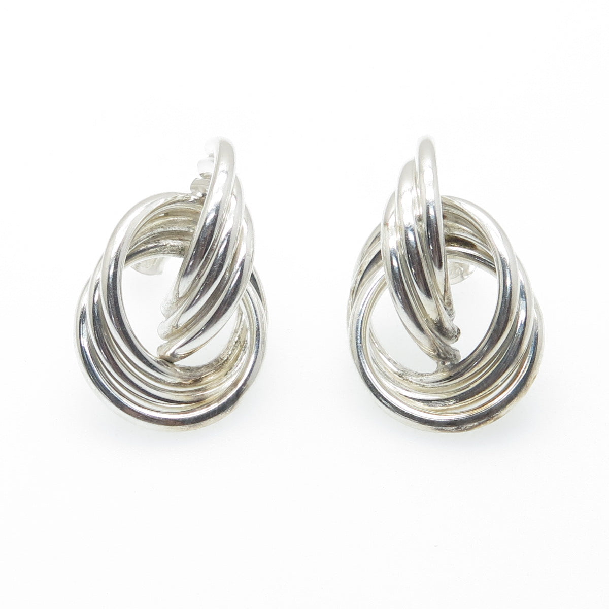 925 Sterling Silver Vintage Modernist Interlocked Circle Earrings