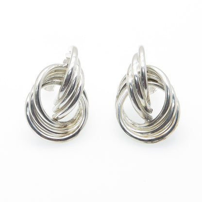 925 Sterling Silver Vintage Modernist Interlocked Circle Earrings