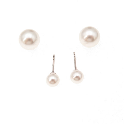 Pandora 925 Sterling Silver Faux Pearl Ball Stud Earrings