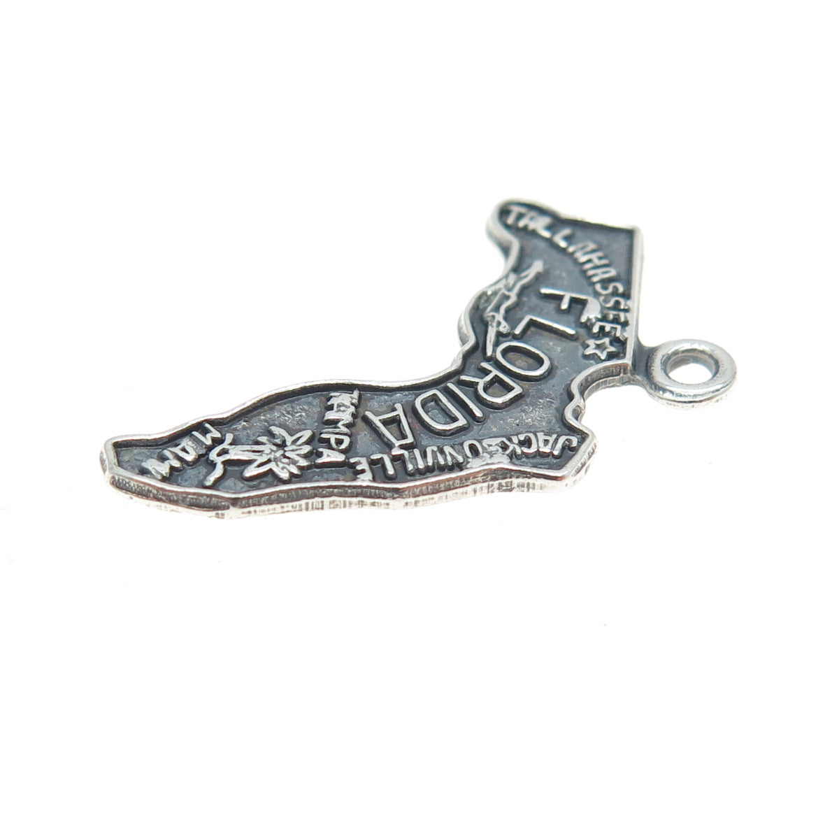 925 Sterling Silver Vintage Florida State Map Charm Pendant