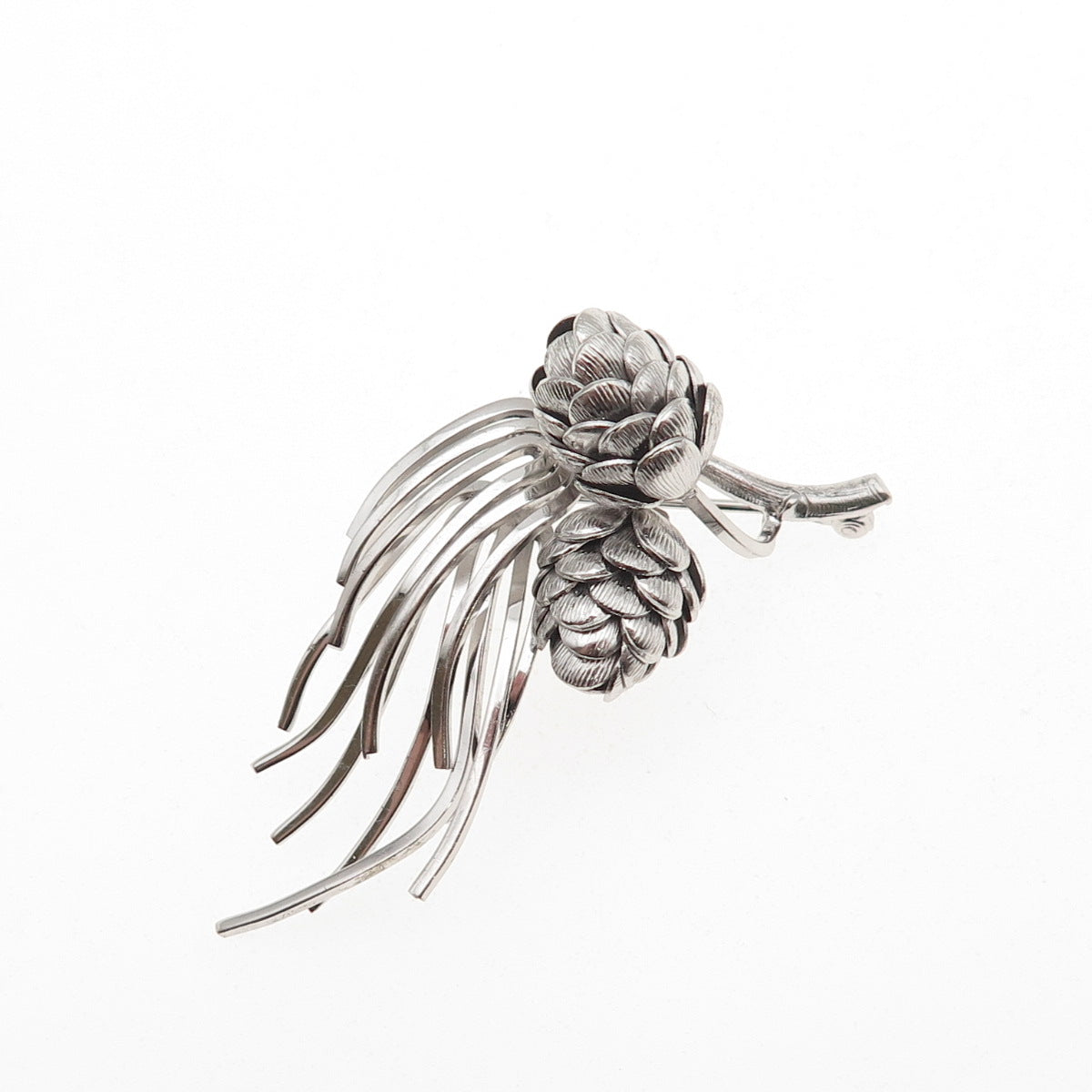 Wells 925 Sterling Silver Vintage Pine Cone Floral Pin Brooch