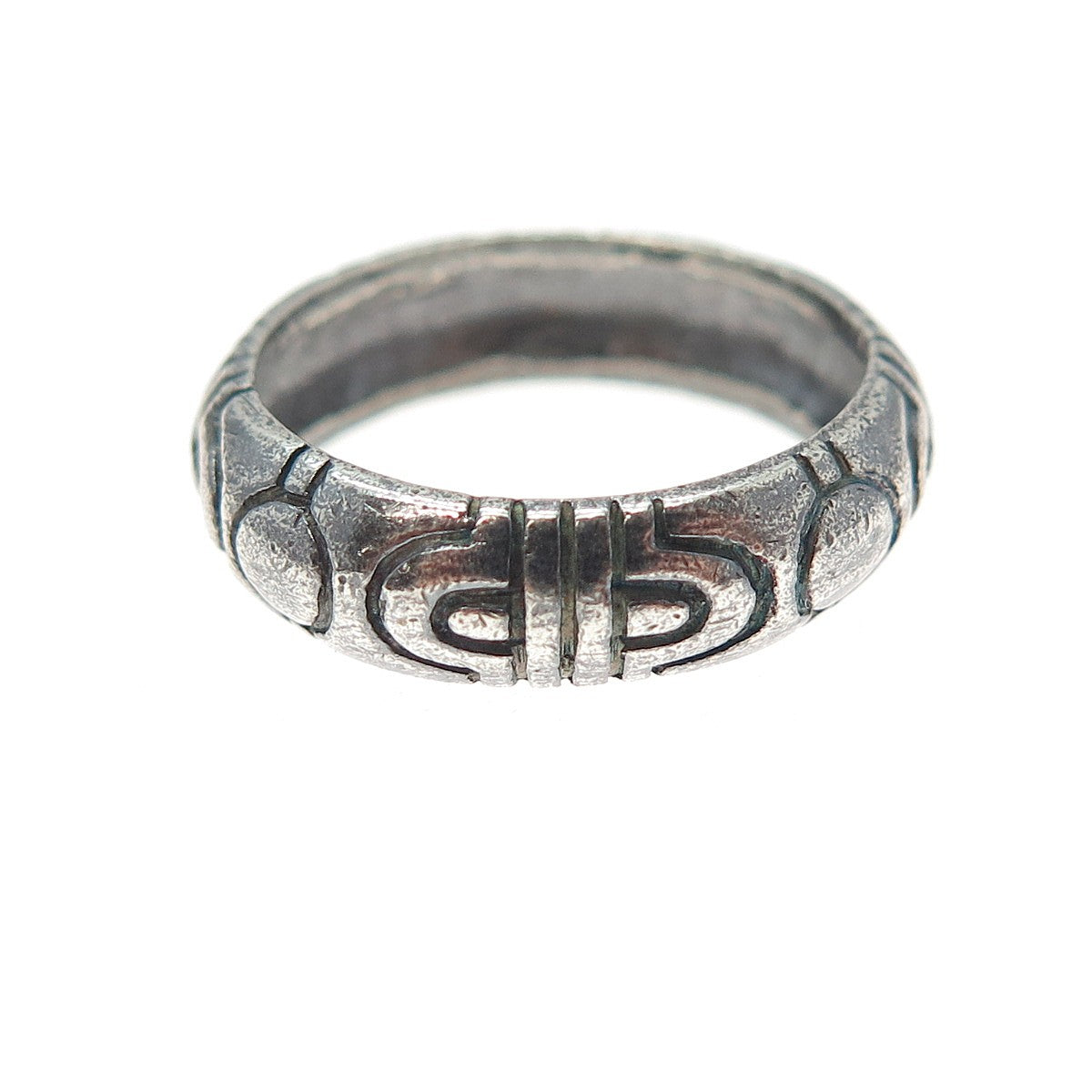 925 Sterling Silver Vintage Runic Symbol Oxidized Band Ring Size 6