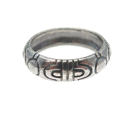 925 Sterling Silver Vintage Runic Symbol Oxidized Band Ring Size 6