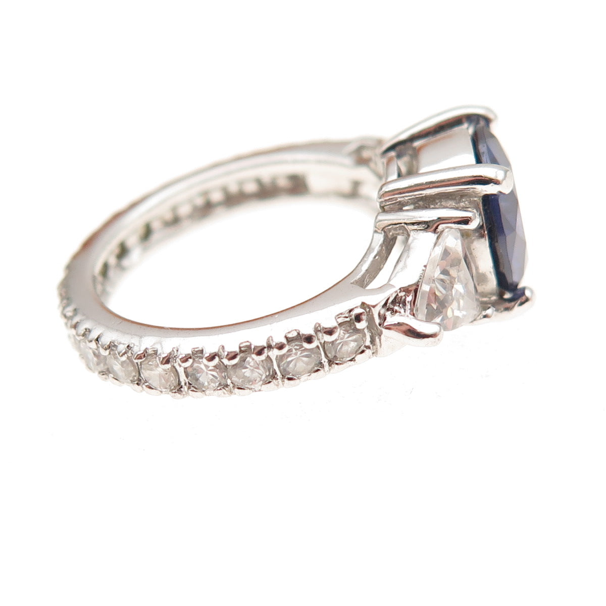 925 Sterling Silver Blue & White C Z Bohemian Ring Size 5