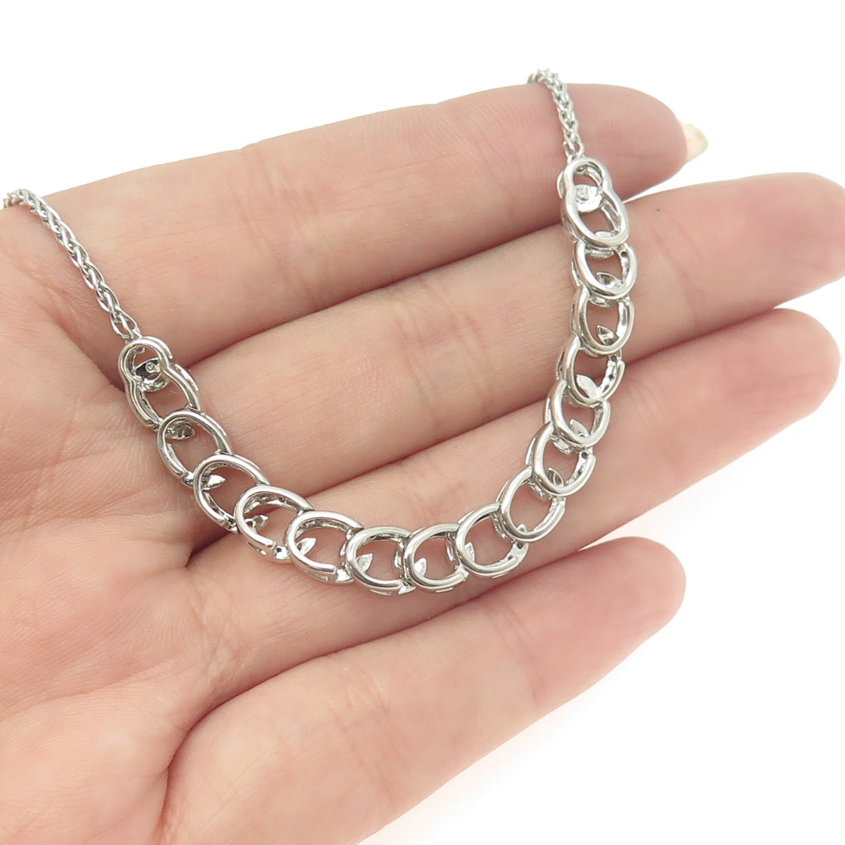 925 Sterling Silver Real White Diamond Curb Chain Adjustable Bolo Necklace 26"