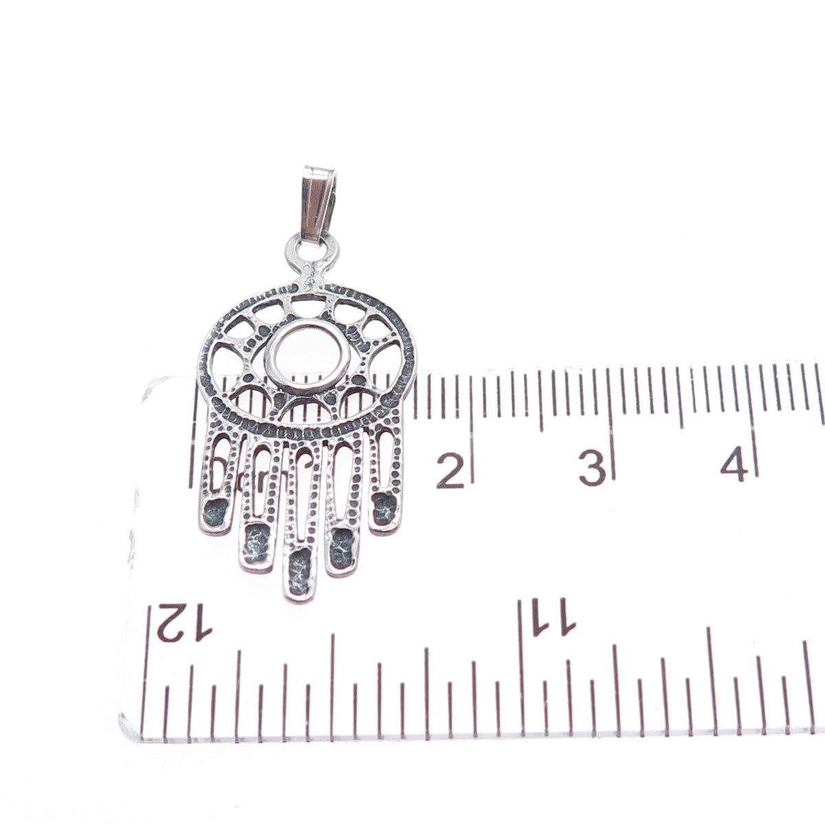 925 Sterling Silver Vintage Hamsa Amulet Oxidized Charm Pendant