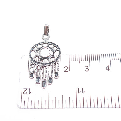 925 Sterling Silver Vintage Hamsa Amulet Oxidized Charm Pendant