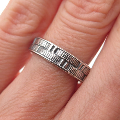 925 Sterling Silver Vintage Modernist Woven Oxidized Band Ring Size 6