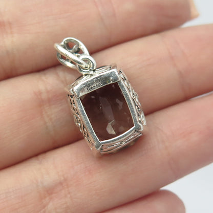 925 Sterling Silver Vintage Real Smoky Quartz Ornate Pendant