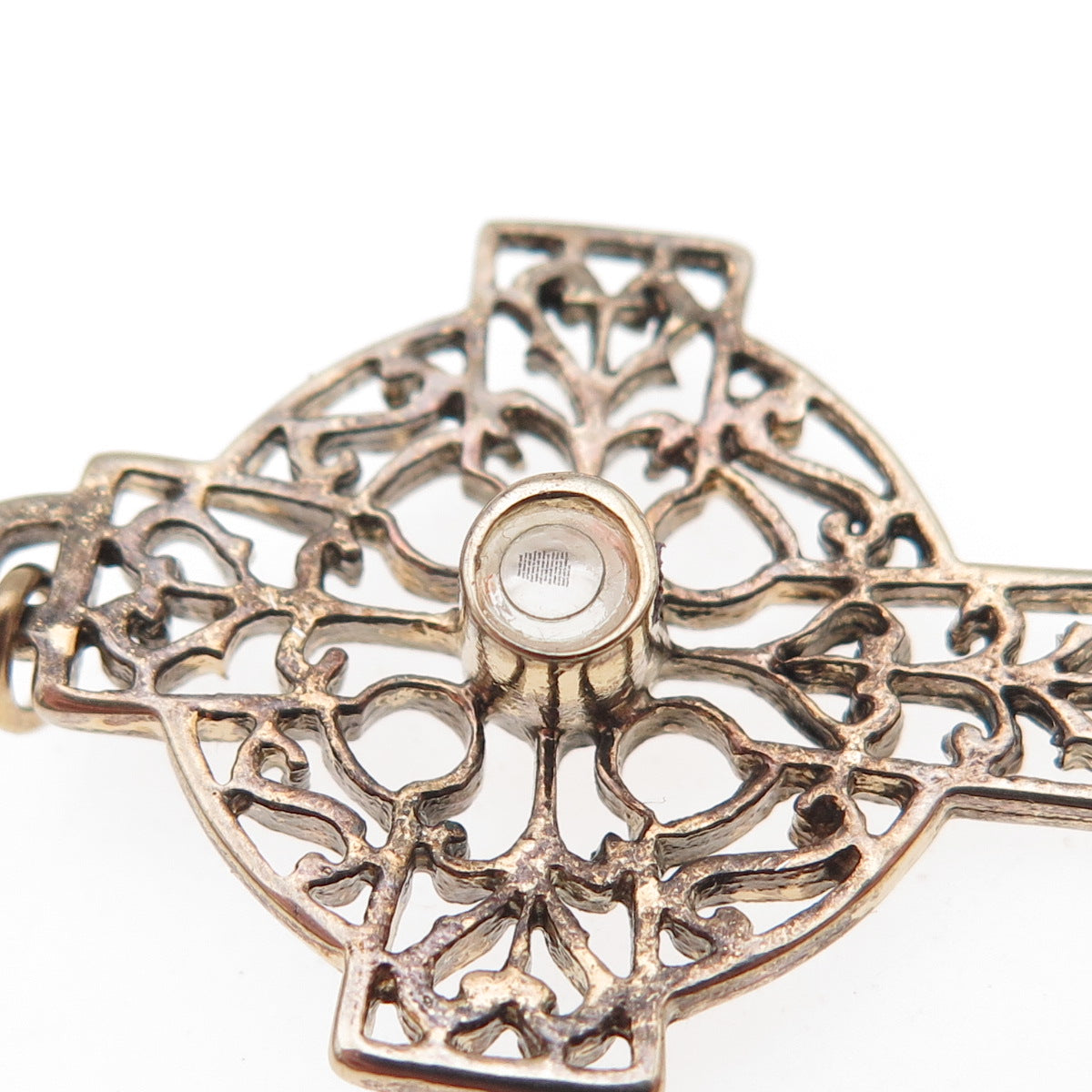 925 Sterling Silver Gold Plated Antique Art Deco Stanhope Prayer Cross Pendant