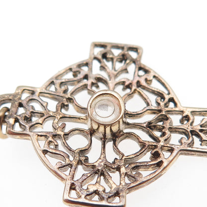 925 Sterling Silver Gold Plated Antique Art Deco Stanhope Prayer Cross Pendant