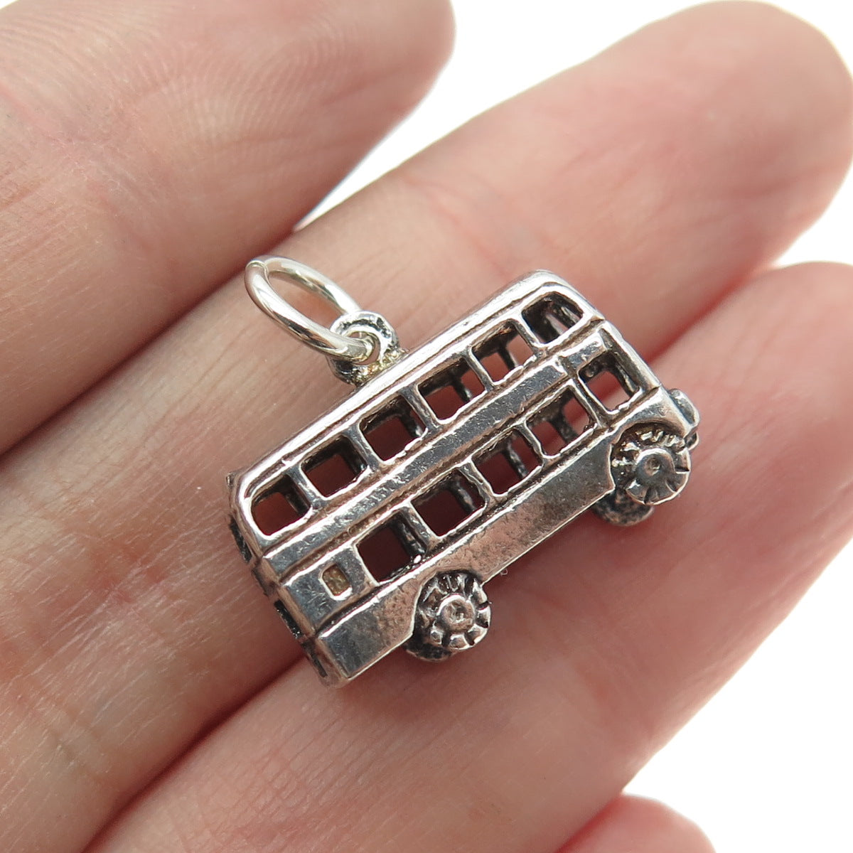 925 Sterling Silver Vintage Double-Decker Bus 3D Charm Pendant