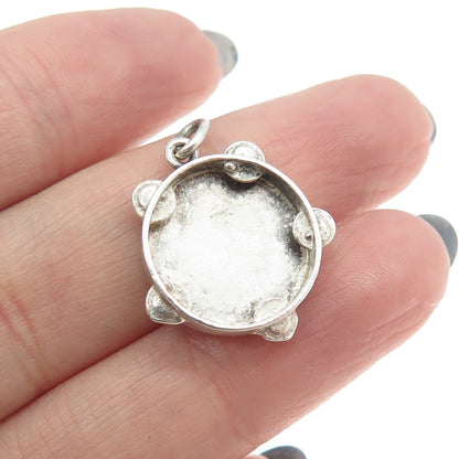 925 Sterling Silver Vintage Engraved Matador Hand Drum Charm Pendant