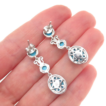 Chuck Clemency Sterling Silver Real Sleeping Beauty Turquoise Dangle Earrings