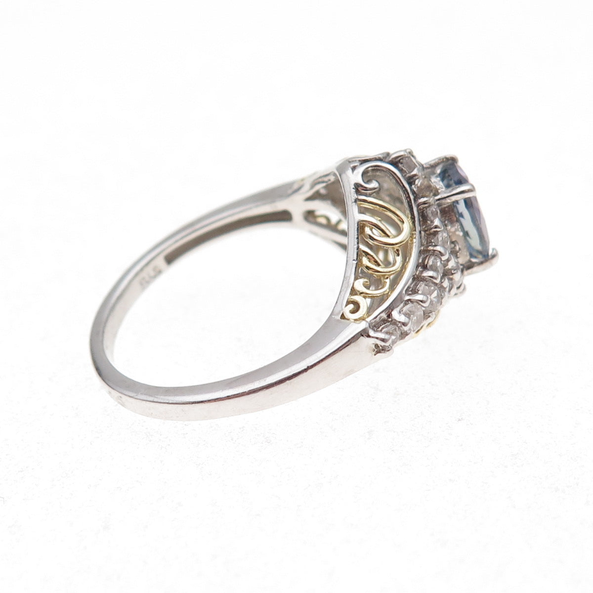 Chuck Clemency 925 Sterling 2-Tone Real Tanzanite & White Topaz Ring Size 8.25