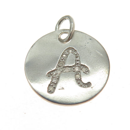 925 Sterling Silver Real Round-Cut Diamond Letter "A" Initial Tag Pendant