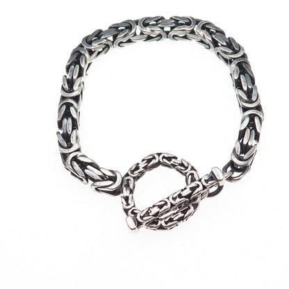 925 Sterling Silver Vintage Italy Byzantine Link Bracelet 6.75"