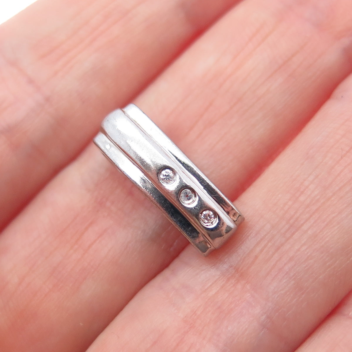 925 Sterling Silver Round-Cut C Z Bar Minimalist Slide Charm Pendant