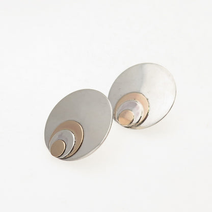 925 Sterling Silver 14K Rose Gold Vintage Modernist Disc Earrings