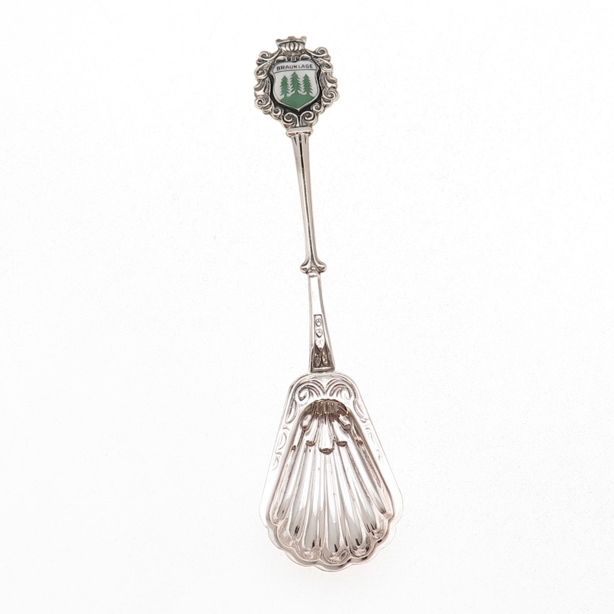 Fritz Reu & Co. 800 Silver Antique Enamel Braunlage Germany Seashell Sugar Spoon