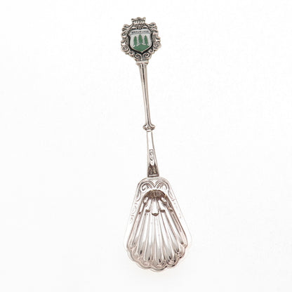 Fritz Reu & Co. 800 Silver Antique Enamel Braunlage Germany Seashell Sugar Spoon