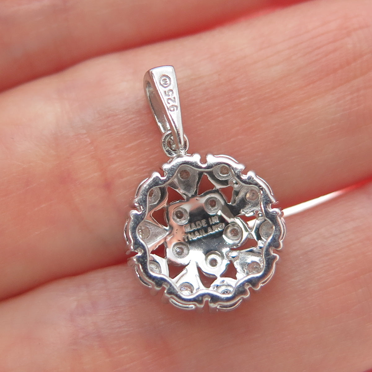 925 Sterling Silver Real Round-Cut Diamond Flower Minimalist Charm Pendant
