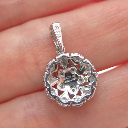 925 Sterling Silver Real Round-Cut Diamond Flower Minimalist Charm Pendant
