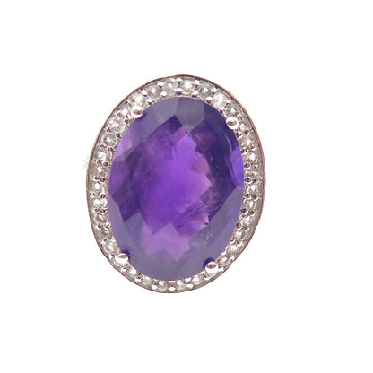 SAM 925 Sterling Silver Real Amethyst & White Topaz Ring Size 7