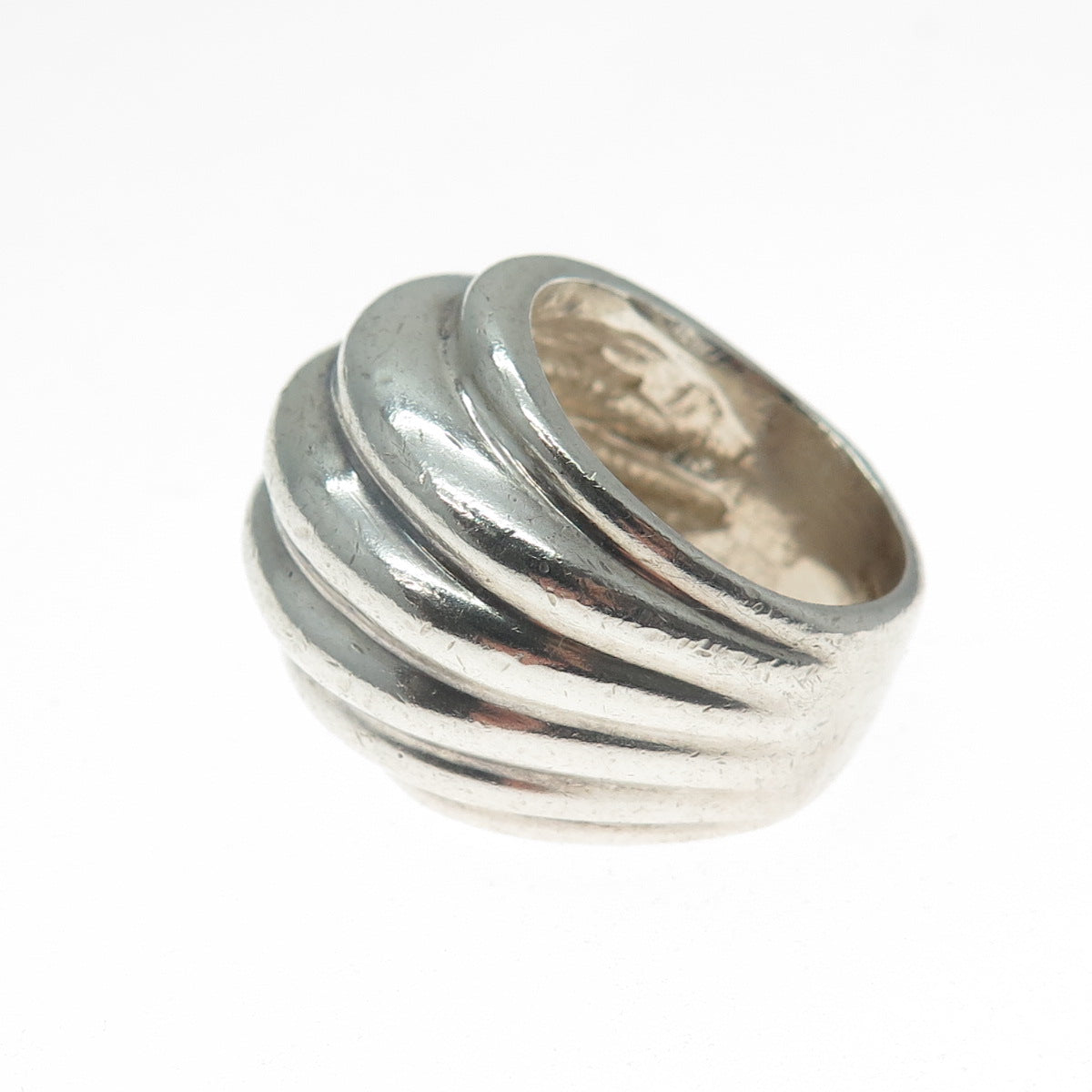 925 Sterling Silver Vintage Mexico Modernist Ribbed Dome Ring Size 5.5