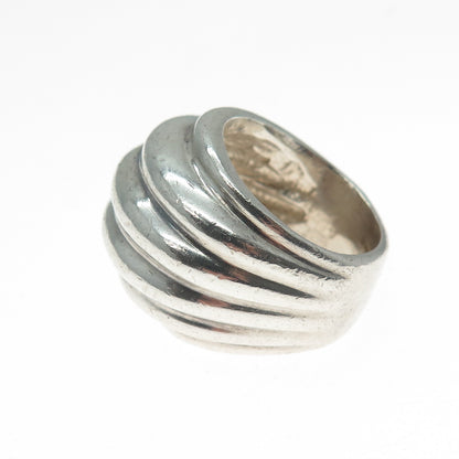 925 Sterling Silver Vintage Mexico Modernist Ribbed Dome Ring Size 5.5