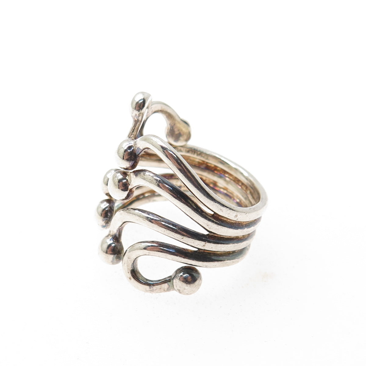 ATI ANNIKA WITT Sterling Silver Vintage Modernist Wavy Adjustable Ring Size 8.5