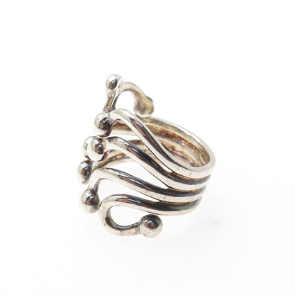 ATI ANNIKA WITT Sterling Silver Vintage Modernist Wavy Adjustable Ring Size 8.5