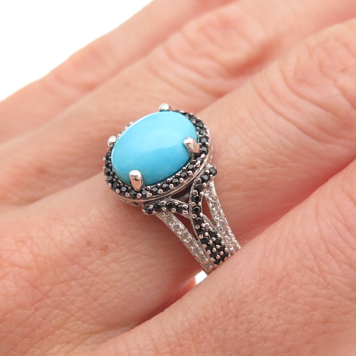 Chuck Clemency Sterling Silver Real Turquoise Spinel & White Topaz Ring Size 8
