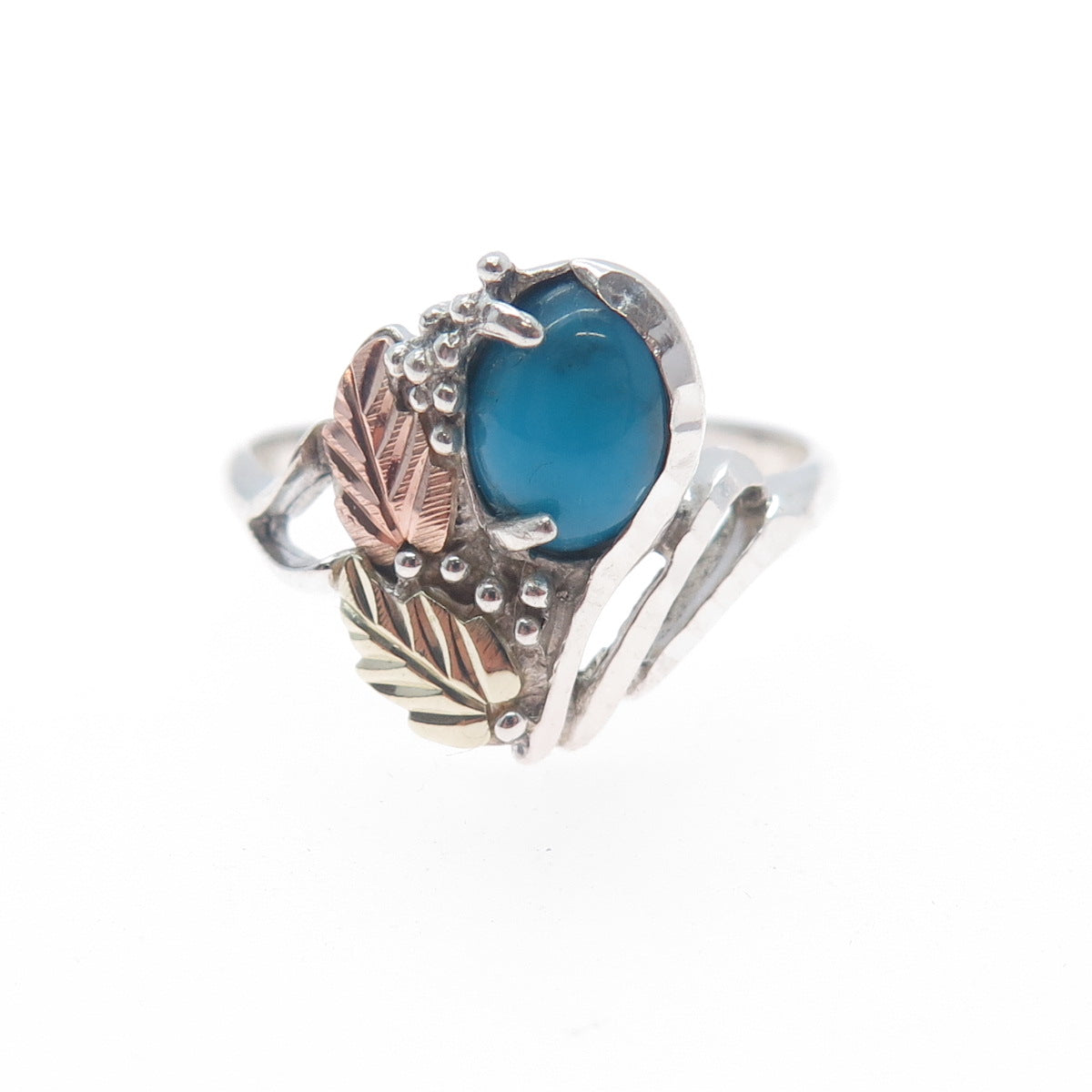 COLEMAN CO. 925 Sterling 12K Rose Yellow Gold Vintage Real Turquoise Ring Size 9