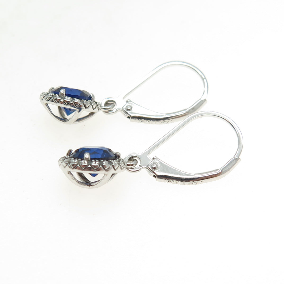 925 Sterling Silver Lab-Created Sapphire & C Z Dangle Earrings